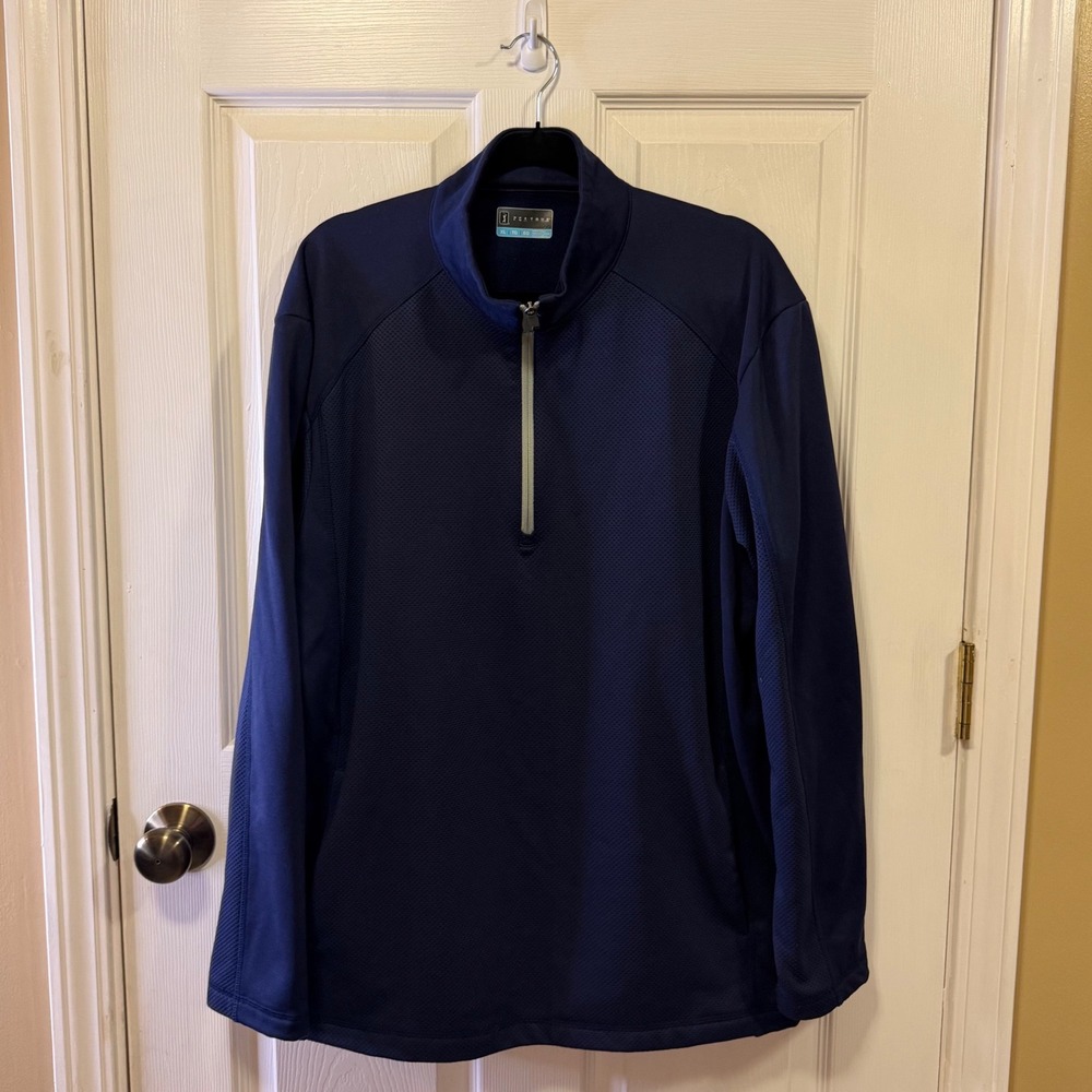 PGA Tour Mens XL Navy Blue Quarter Zip Fleece Pullover Golf Jacket RN 98698